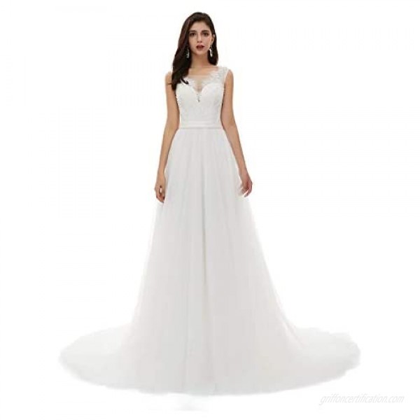 Heartgown Women's Lace Chiffon Beach Wedding Dress Spaghetti Strap Backless Wedding Gowns