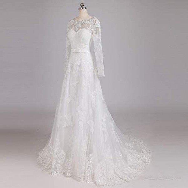 Ibridal Long Sleeve Lace A-line Bridal Wedding Dress