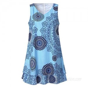 Keepmove Casual Summer Dresses Womens Plus Size Print Midi Dress Loose Shift Sleeveless Tank Vest Sun Dress