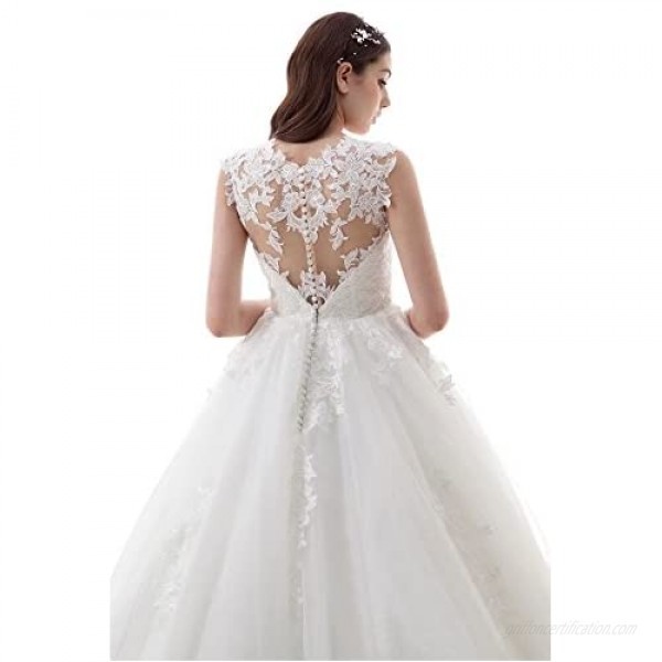 LMBRIDAL Women's 2018 Lace Ball Gown Wedding Dress Bridal Gown with Train Ivory 12