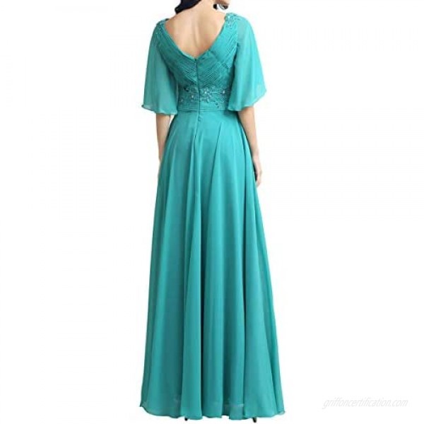 Long Mother of The Bride Dress Appliques Wedding Party Prom Gown V-Neck