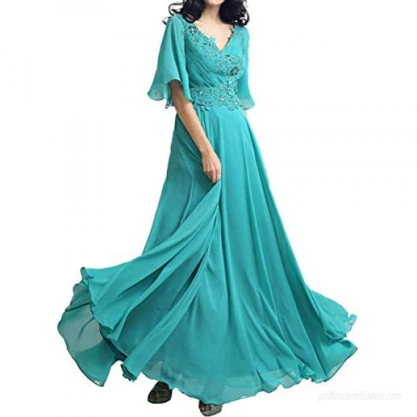 Long Mother of The Bride Dress Appliques Wedding Party Prom Gown V-Neck
