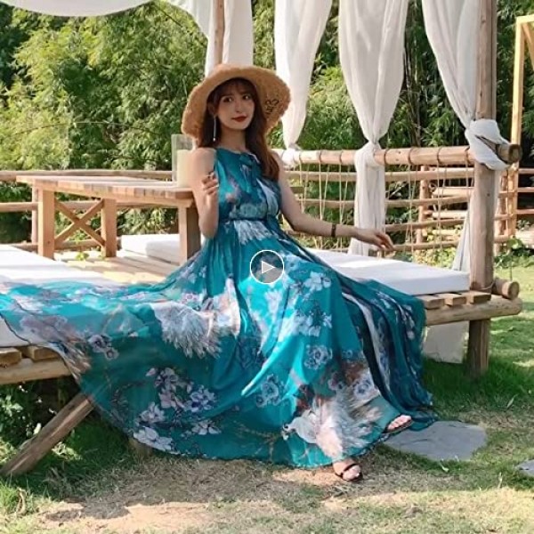 MedeShe Women's Chiffon Floral Holiday Beach Bridesmaid Maxi Dress Sundress