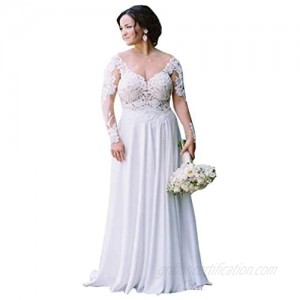 Melisa Lace Appliques A-Line Long Sleeves Backless Bridal Ball Gowns Plus Size Wedding Dress for Women