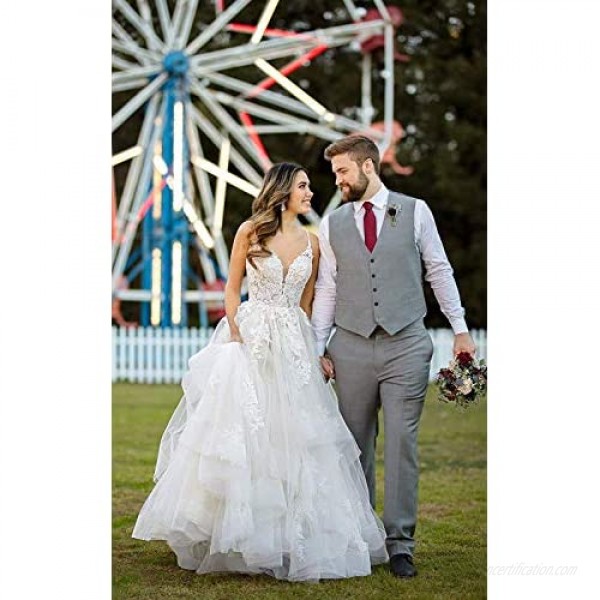 Melisa Spaghetti Tulle V Neck Pleated Beach Wedding Dress for Bride with Train Beach Bridal Ball Gowns
