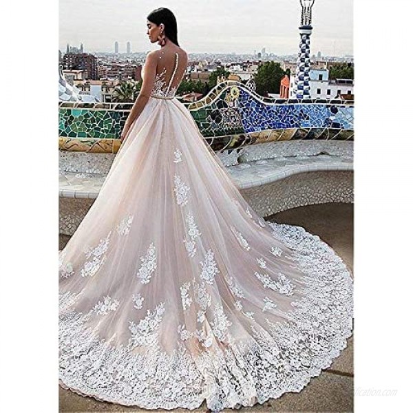 Melisa Women's Long Sleeves Lace Mermaid Wedding Dresses with Detachable Train Bridal Ball Gown for Bride Plus Size