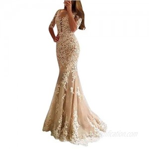 Monalia Women's Long Lace Mermaid Wedding Prom Dresses Formal Evening Gown P050
