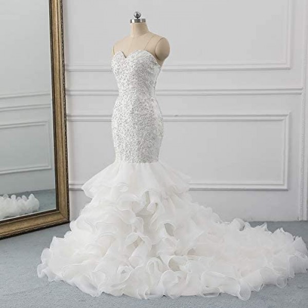 Tsbridal Mermaid Wedding Dress Beaded Sweetheart Bride Dresses