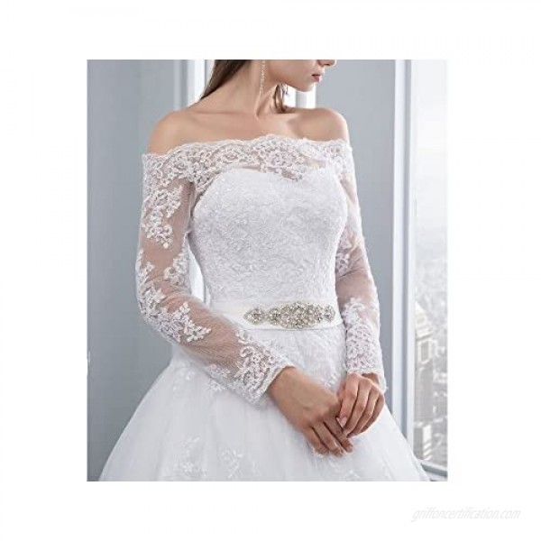tutu.vivi Women's Gorgeous Lace Off Shoulder Wedding Dresses Long Sleeves Ball Gown with Belt