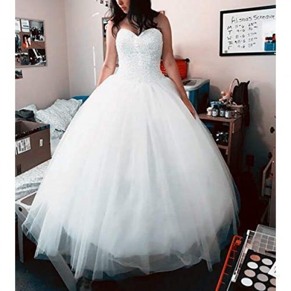 VeraQueen Women's Long Strapless Bridal Wedding Dresses A Line Tulle Ball Gowns