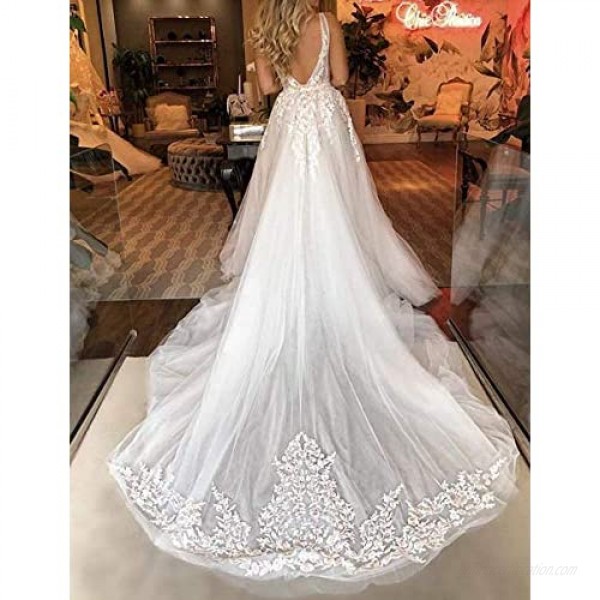 Women's Elegant Lace Mermaid Wedding Dresses for Bride with Detachable Train Bridal Ball Gown