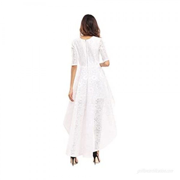 Women's Short Sleeve Lace High Waist Elegant Banquet Evening Dress