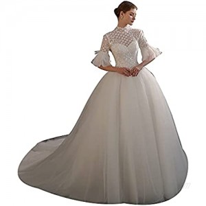 XHRHao Sequin Design Wedding Dresses Half Sleeve Women's Backless Design Trailing Skirt Bride Dress for Bride Party Ball Bridal Dress (Color : White Size : XX-Large)