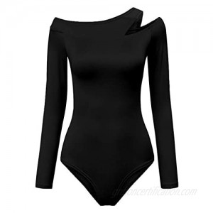 Loodgao Women's Cut Out Shoulder Bodysuit Shirt Long Sleeve High Cut Bodycon Leotard Clubwear Dancewear