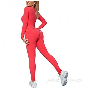 Mioliknya Women's Sexy Deep V Neck Butt Button Back Flap Jumpsuit Long Sleeve One Piece Pajamas