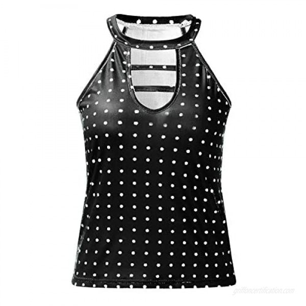 Qsctys Choker Crewneck Sleeveless Tank Tops for Women Keyhole Front Polka Dot Blouse Sexy Summer Halter Tunic T-Shirt