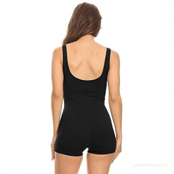 Stretch Cotton Bodysuit Women Sleeveless Stretch Cotton Slim Fit Active Sports Unitard Shorts Bodysuits