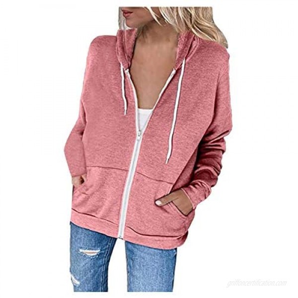 TBKOMH Women Casual Sweatshirts Tunic Tops Hoodie Full Zip Long Sleeve Lightweight Sweatshirts Pockets Jacket Coat