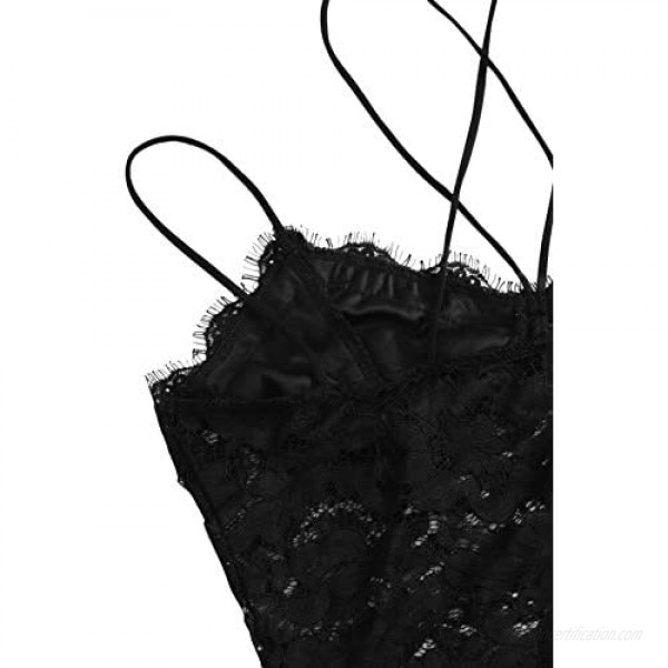 Verdusa Women's Criss Cross Floral Lace Sleeveless Bodycon Cami Bodysuit