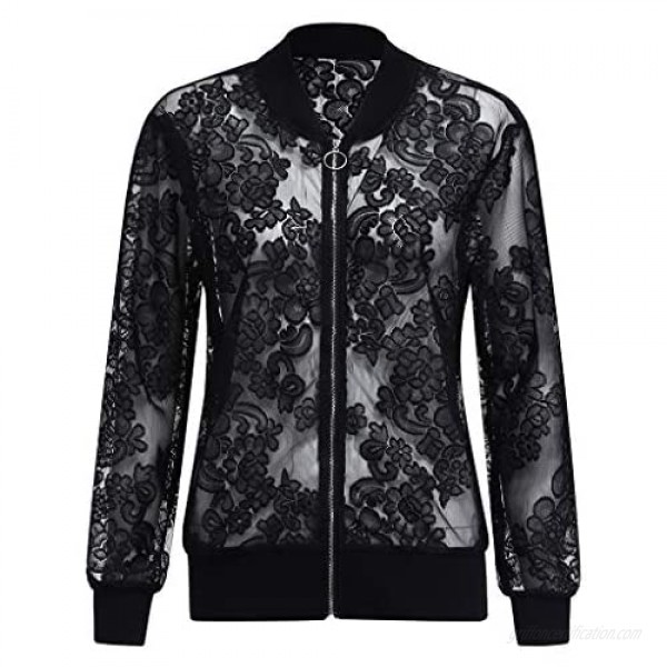 Women Retro Floral Zipper Bomber Jacket Long Sleeve Casual Chic Coat Streetwear