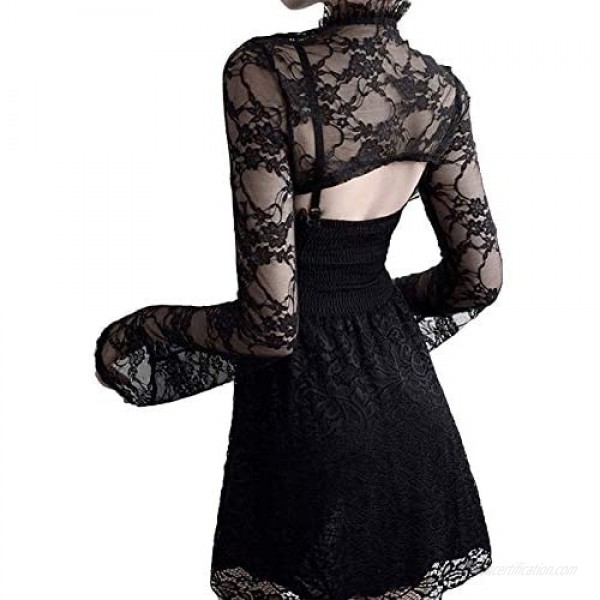 Y2K Sexy Black Lace Top E Girl Band Collar Primer Shirt Lace Smock Crop Tops